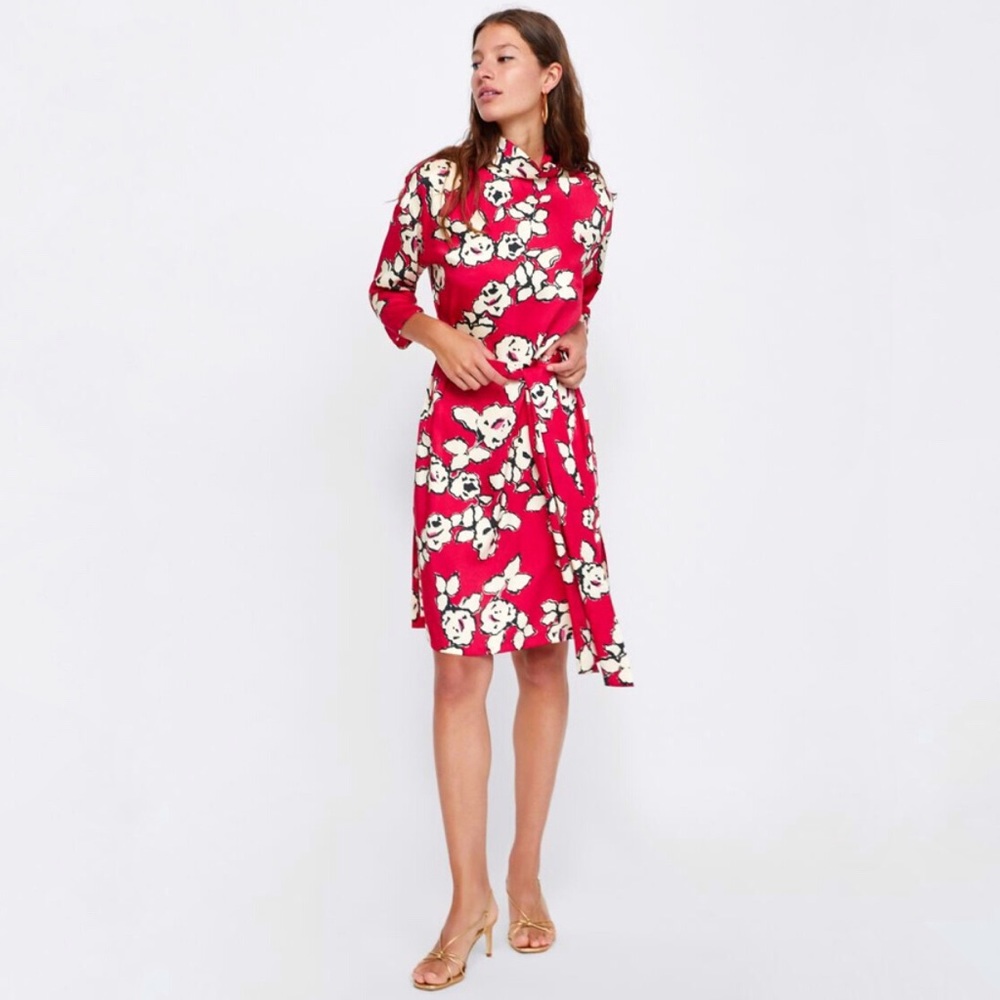 Zara flower print dress with belt